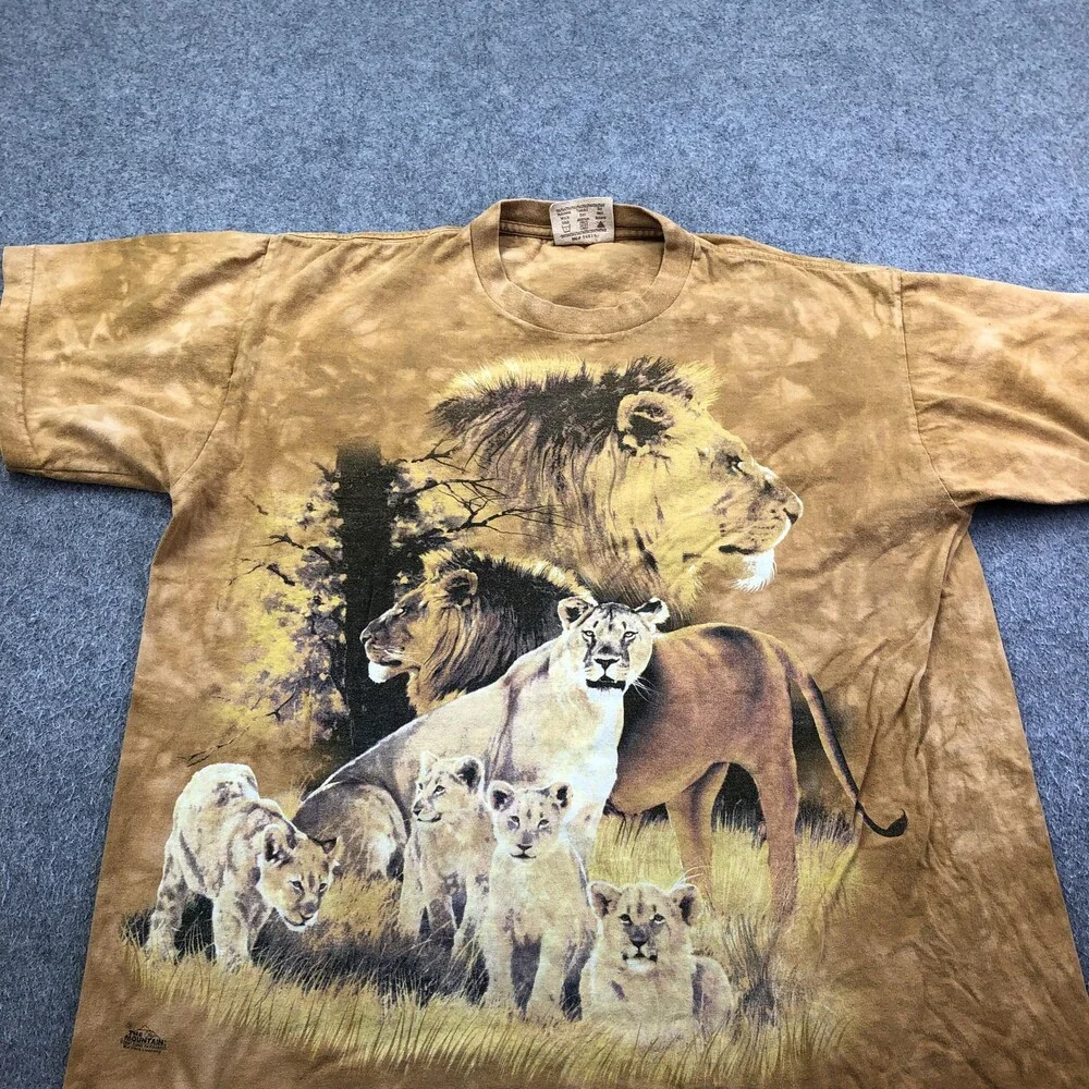 Vintage The Mountain Shirt Mens Large Brown Lion Family Graphic Tee Tie Dye - Picture 4 of 9